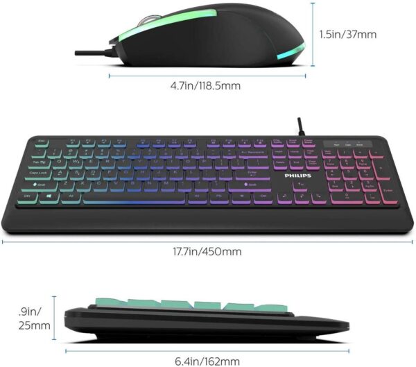 Philips Elegant USB Gaming RGB Light FX Keyboard and Mouse Combo| Low-Profile Full-Sized - Image 2