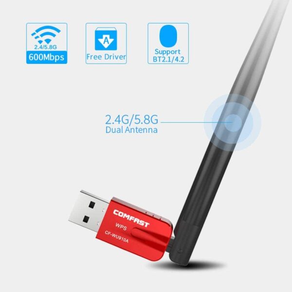 COMFAST 600Mbps Dual Band (2.4G+ 5G) Wireless WiFi , Bluetooth  Adapter WITH Antina - Image 2