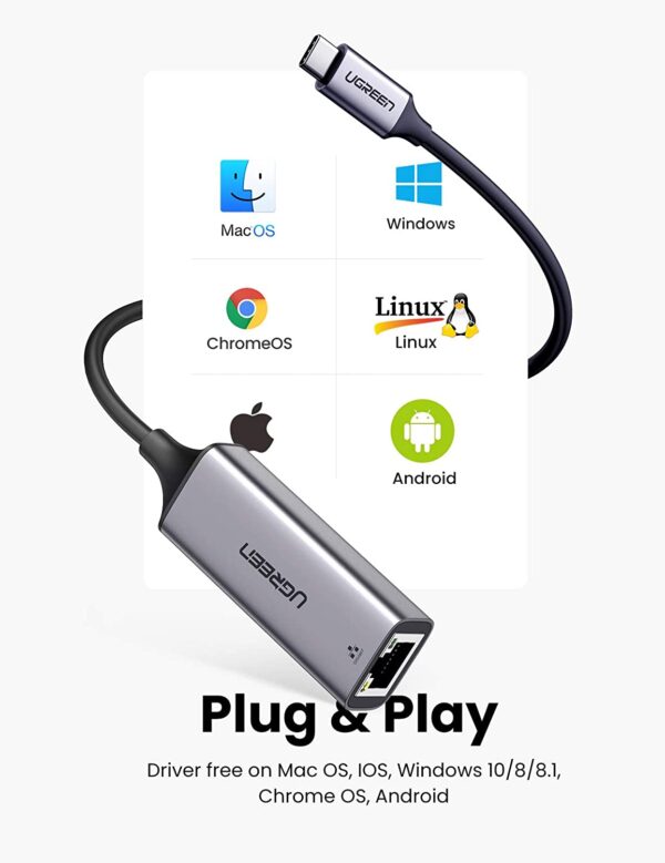 USB C to Ethernet Adapter,  Type C to RJ45 Thunderbolt 3 Network LAN Adapter 10 100 Mbps - Image 3