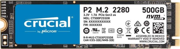 Crucial P2 500GB 3D NAND NVMe PCIe M.2 SSD Up to 2300 MB/s - CT500P2SSD8 - Image 2