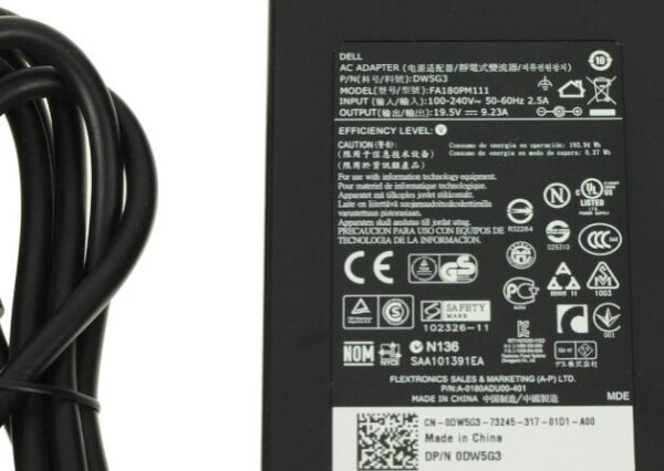 New Genuine Dell 180 Watt 19.5V/9.23A AC Adapter ADP-180MB B 0DW5G3 DW5G3 - Image 3