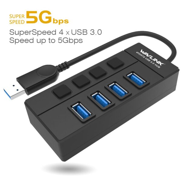 4 Port USB 3.0 Hub,Wavlink USB Hub with Individual Power - Image 3